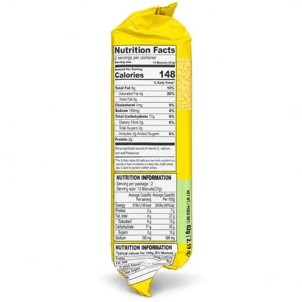 Nutrition information on Britannia 50-50 Maska Chaska 62g packet