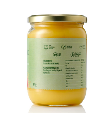 Dabur Organic Ghee 470g pack details and ingredients label