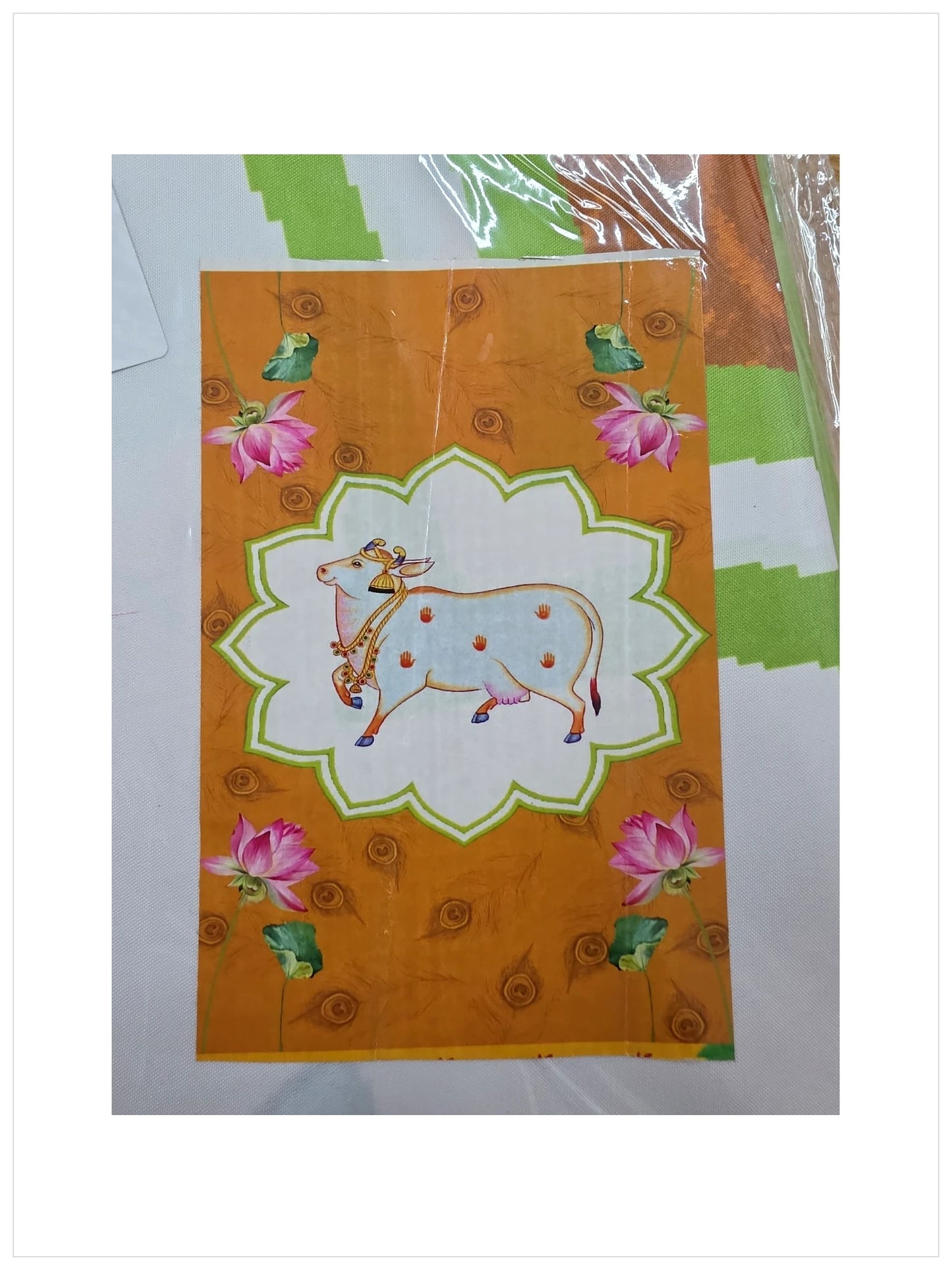 Traditional Cotton Backdrop for Festivals, Pooja & Event Decoration 8x5 Ft' – Reusable