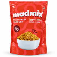 Madmix Millet Bhujia Aloo Sev 125g pack, ingredients and nutrition label