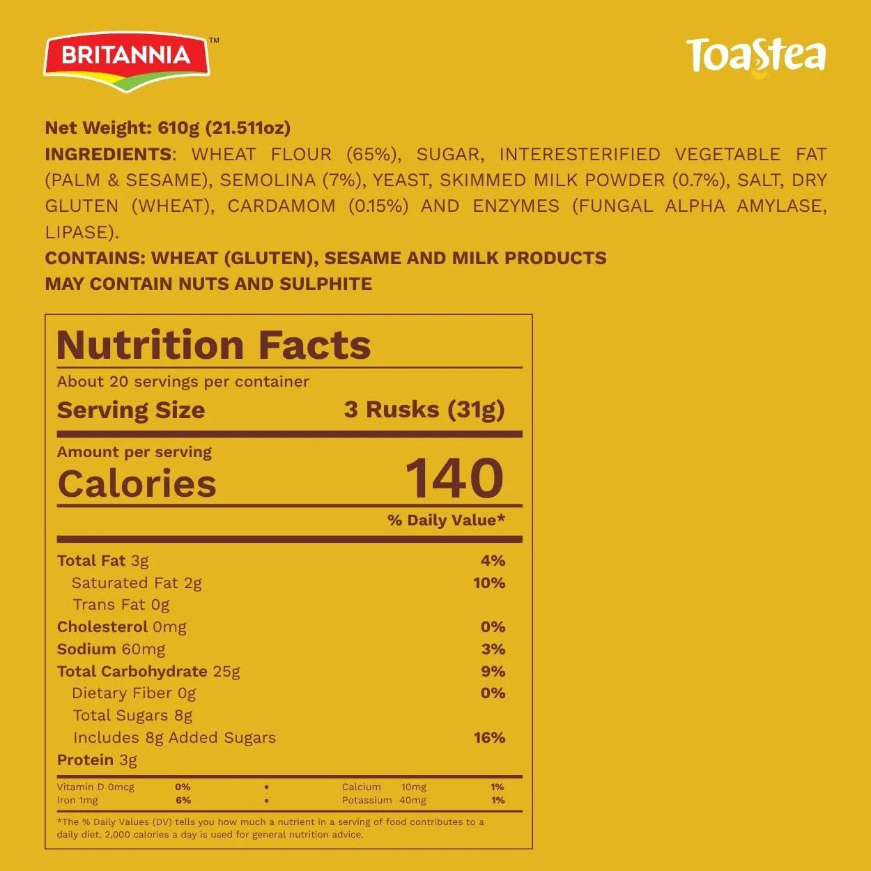Britannia Suji & Wheat Rusk 610g crunchy tea time rusk for chai coffee and snacks ingredients 