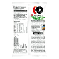 Ching's Just Soak Veg Hakka Noodles back label with ingredients cooking instructions and nutrition information