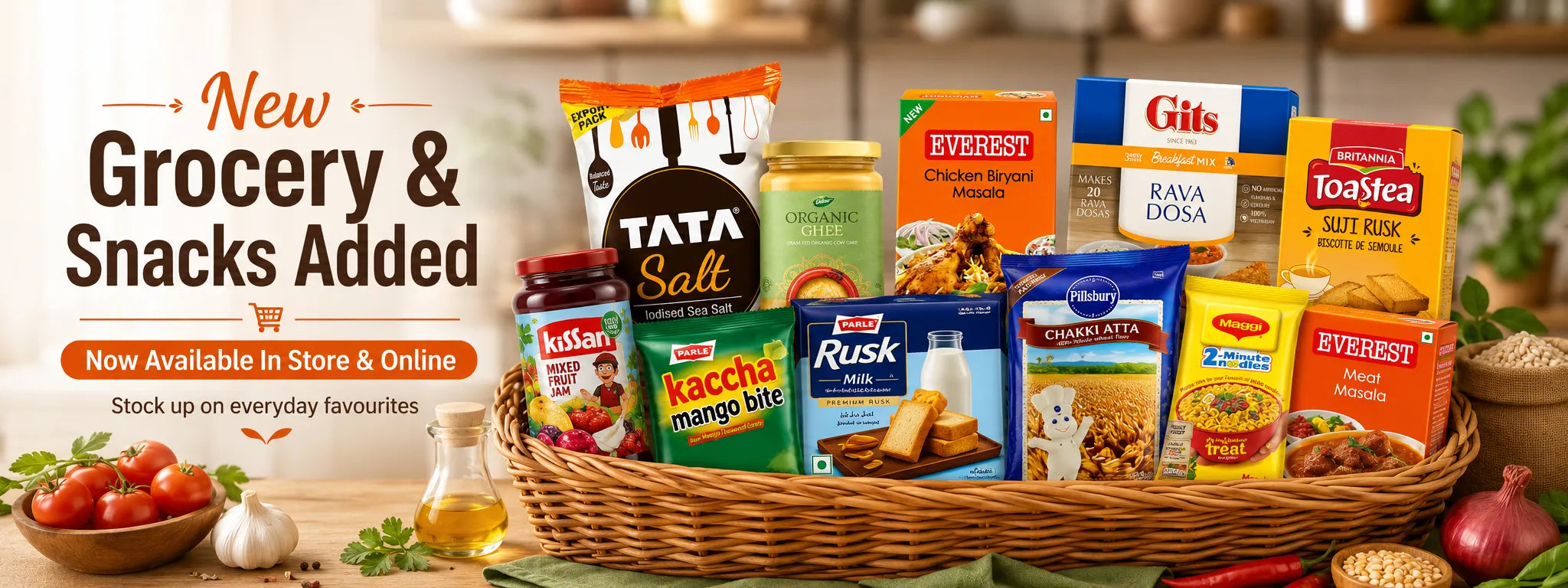 New Indian grocery and snacks added at Dhaara Foods, including salt, ghee, masala, dosa mix, rusk, jam and noodles