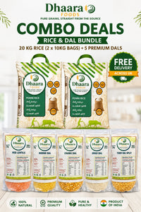 Dhaara Ponni rice 20kg (2x10kg bags) combo bundle with 5 dals free delivery UK