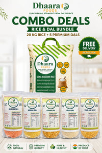 Dhaara Sona Masoori rice 20kg combo bundle with 5 dals free delivery UK Indian grocery pack