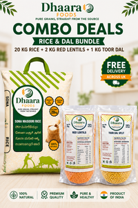 Dhaara Sona Masoori rice 20kg with 2kg red lentils and 1kg toor dal combo free delivery UK