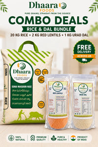 Dhaara Sona Masoori rice 20kg with 2kg red lentils and 1kg urad dal combo free delivery UK