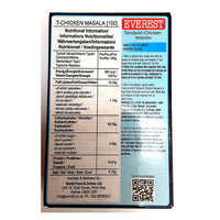 Everest Tandoori Chicken Masala 100g back label with nutrition information and cooking instructions