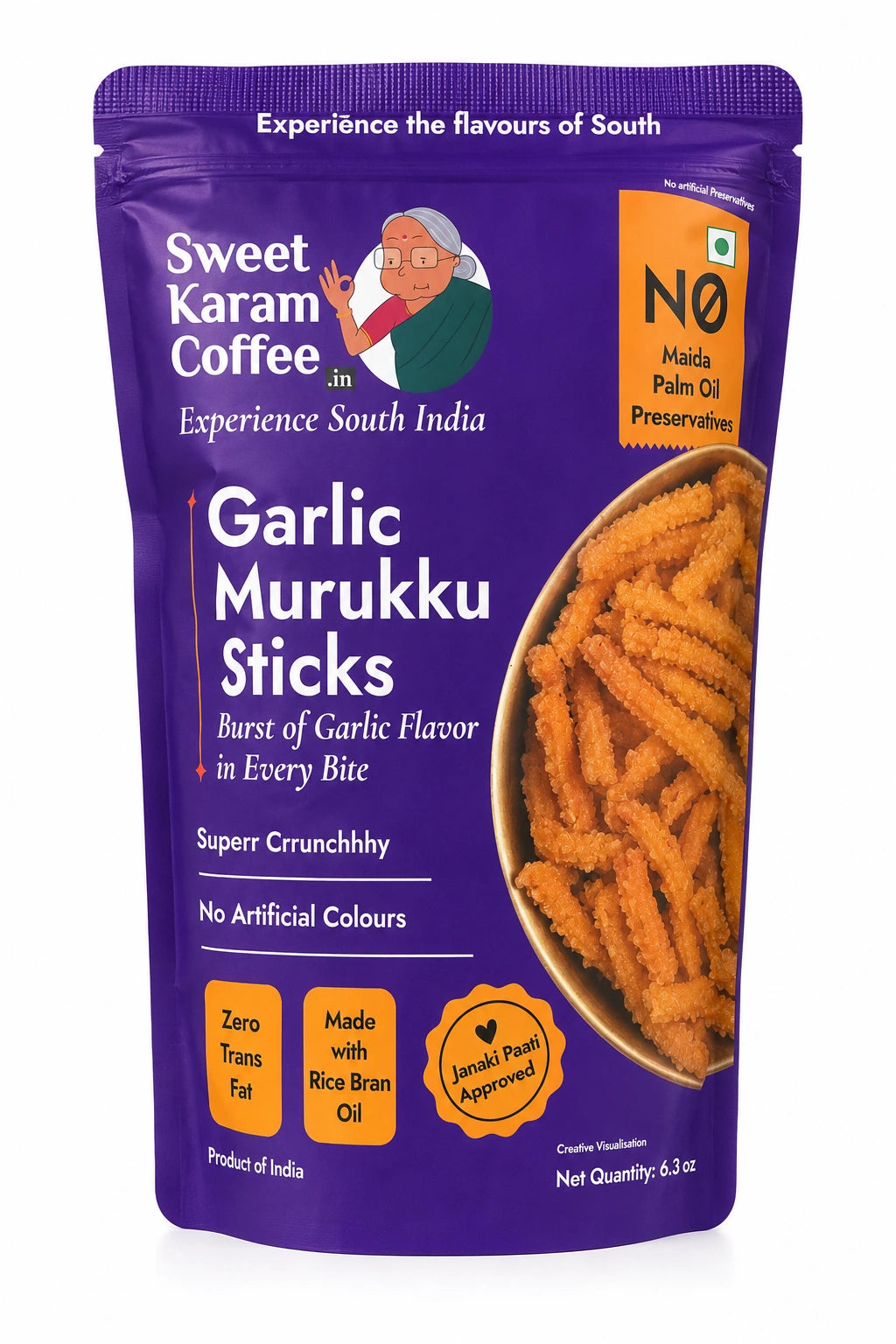Garlic Murukku Sticks 180g crunchy Indian savoury snack available online in the UK from Dhaara Foods