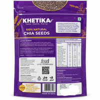 Khetika Chia Seeds 200g pack, back with nutrition and ingredient information