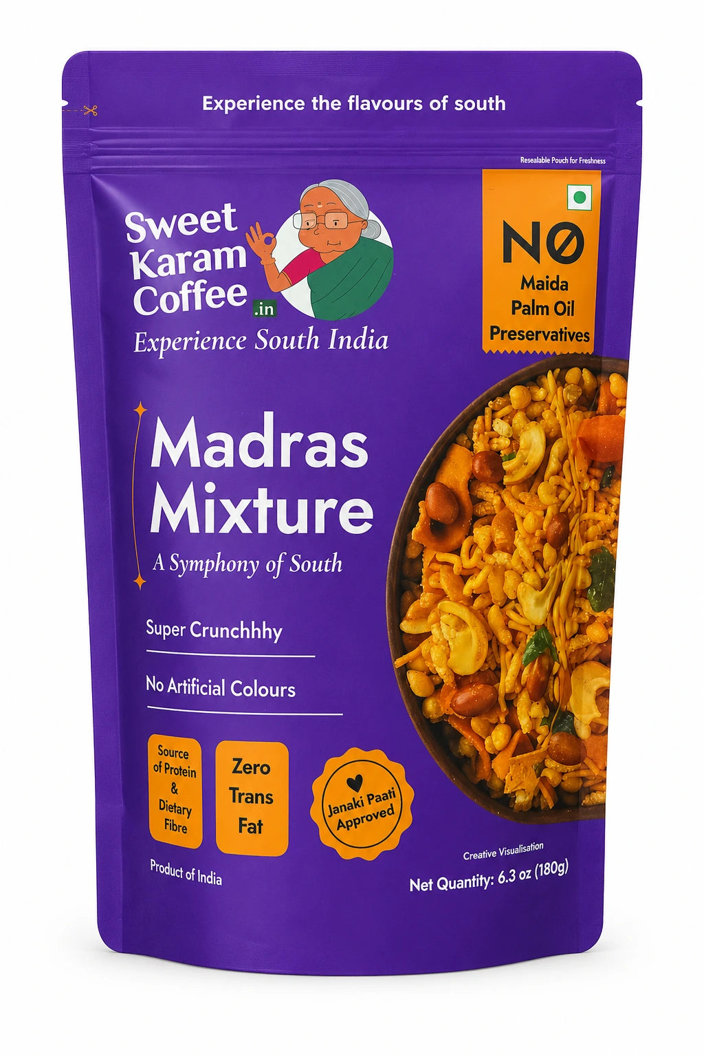 Madras Mixture 180g front pack crunchy Indian savoury snack available online in the UK from Dhaara Foods