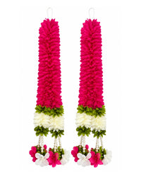 Pack of two artificial flower garlands with pink and white flowers and pearl tassels measuring 45 cm.