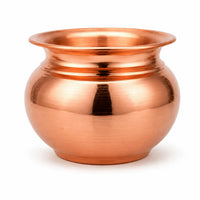 Polished pure copper kalash with traditional rounded design and wide opening