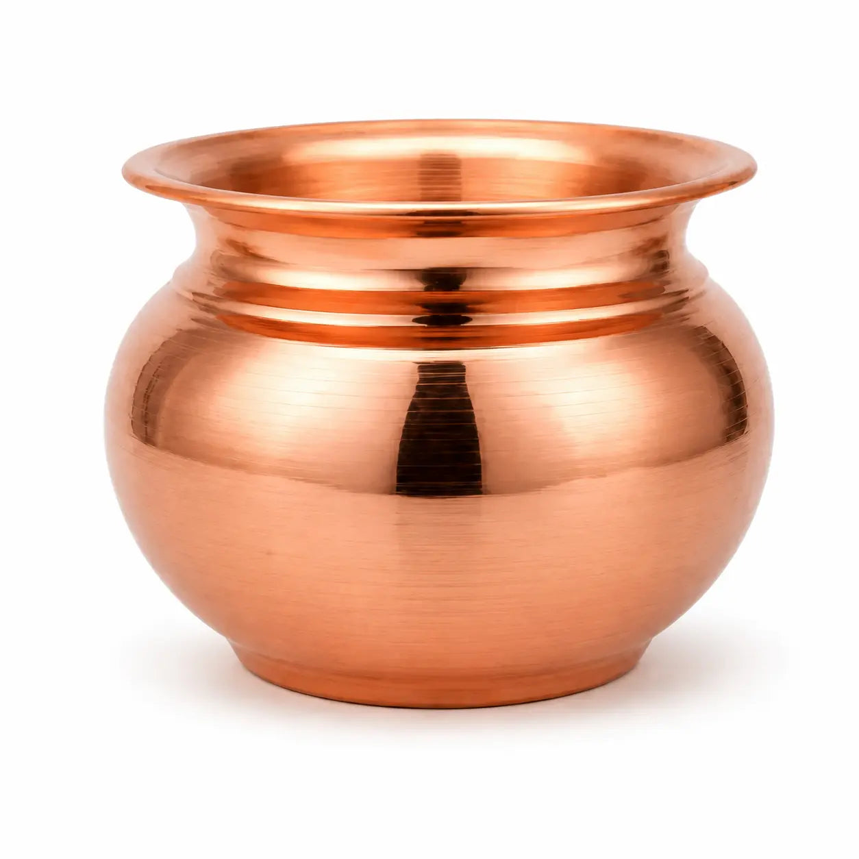 Polished pure copper kalash with traditional rounded design and wide opening