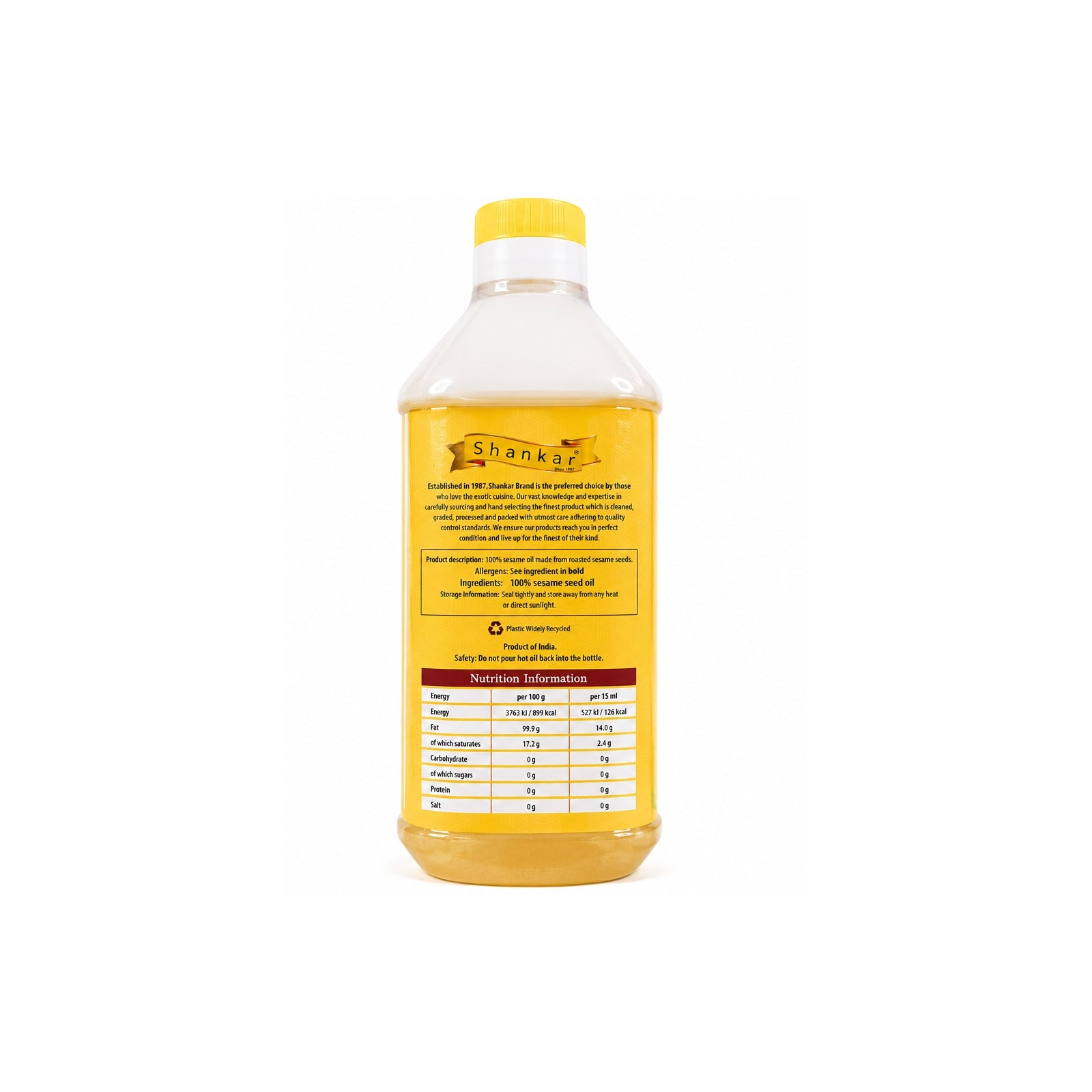 Shankar Gingelly Oil 500ml bottle showing ingredients and nutrition information