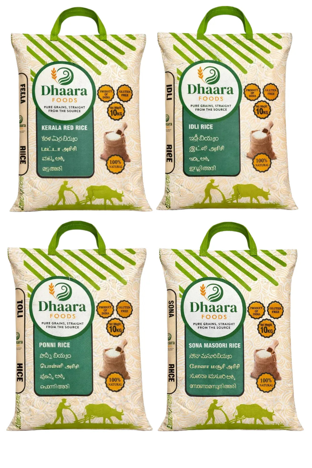 Dhaara Foods South Indian rice 10kg including Sona Masoori, Ponni boiled rice, Idli rice and Kerala red rice UK