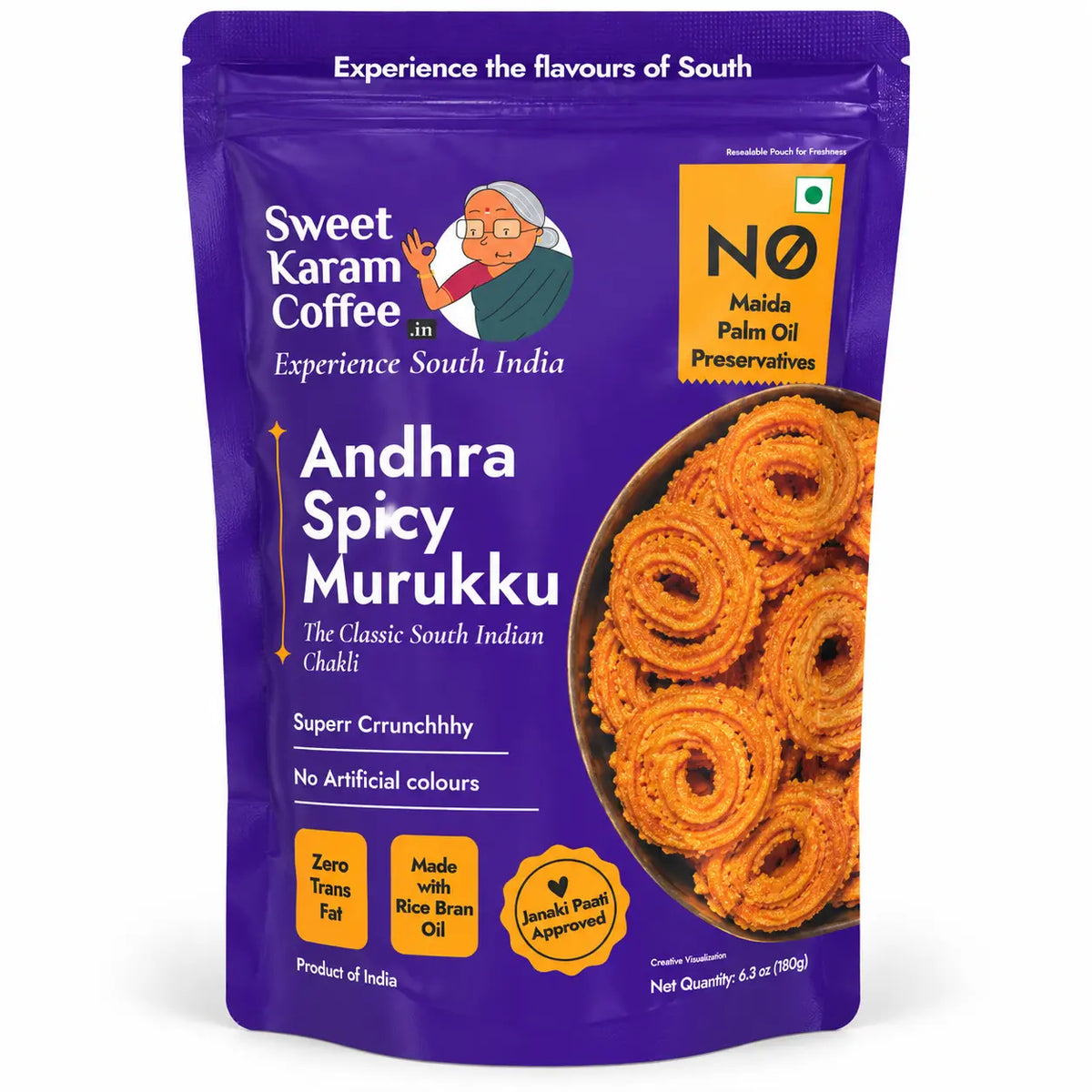 Sweet Karam Coffee Andhra Spicy Murukku 180g pack
