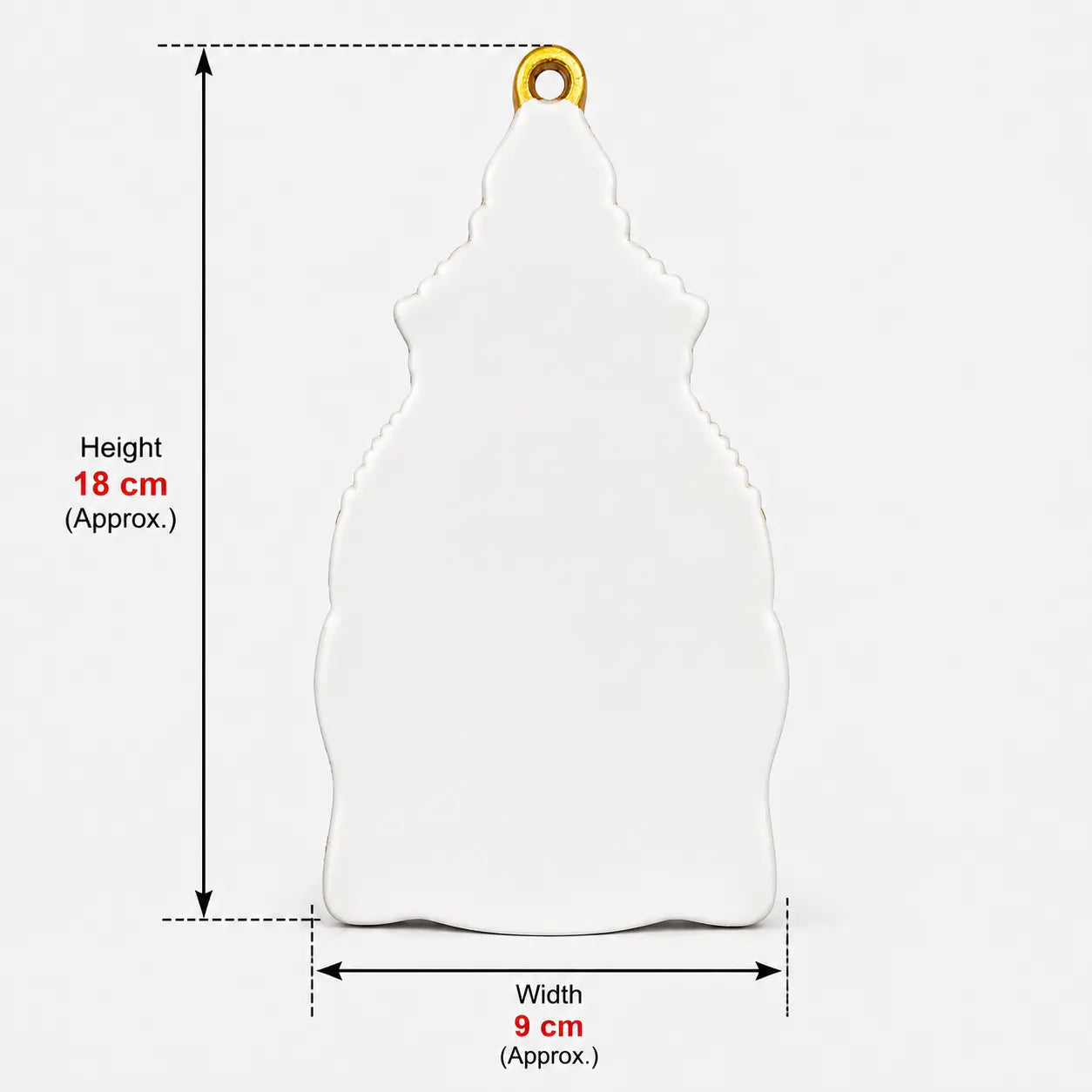 Back view of Varalakshmi goddess face decoration showing 18 cm height and 9 cm width